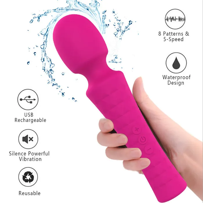 HC Vibrators HC 8x5 Wand Massager Vibrator USB Rechargeable Rose
