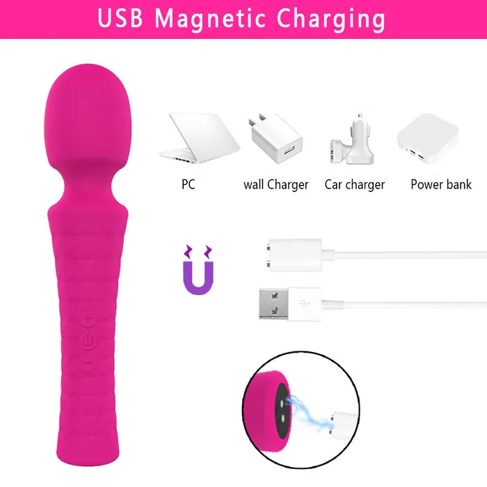 HC Vibrators HC 8x5 Wand Massager Vibrator USB Rechargeable Rose
