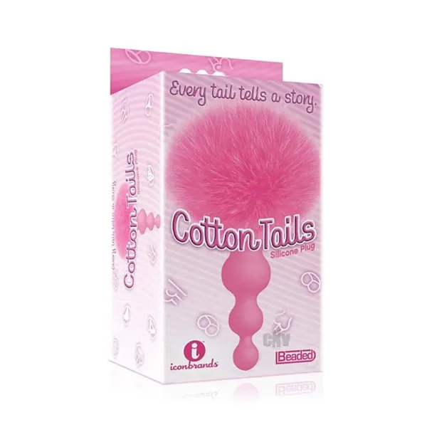 Icon Brands The 9s Cottontails Silicone Bunny Tail Butt Plug Beaded Pink Icon Brands Anal