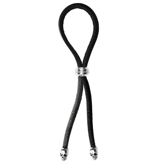 Anal Bolo CRing Lasso Silver Bead Slider W Silver Skull Tips Leather