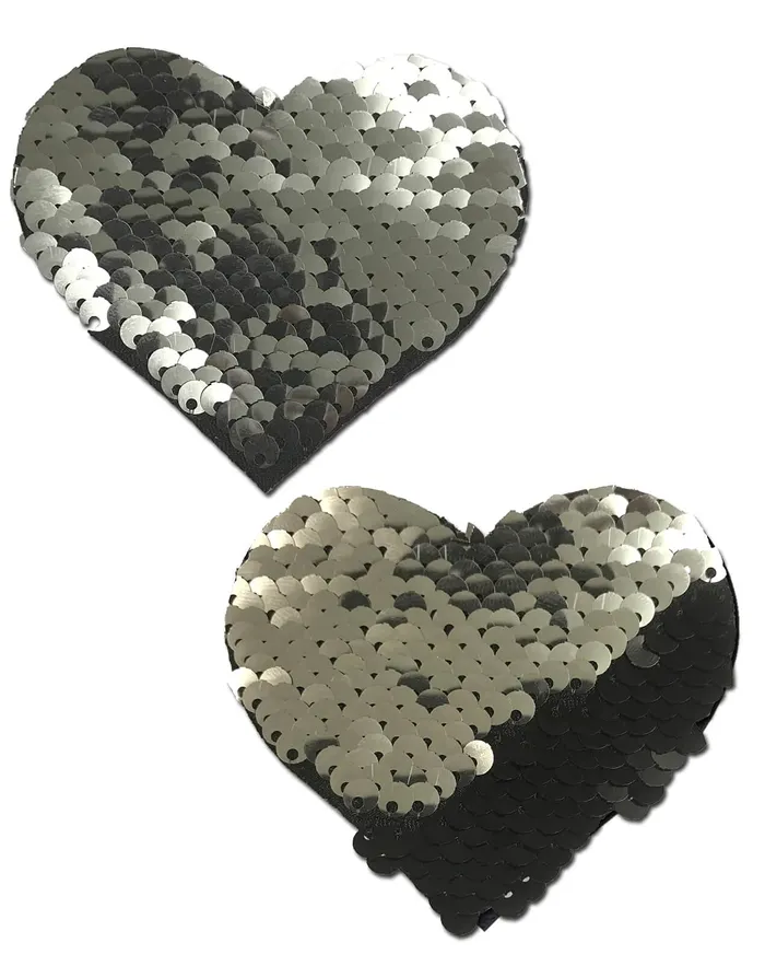PASTEASE Anal Pastease Silver Black Color Changing Sequin Hearts