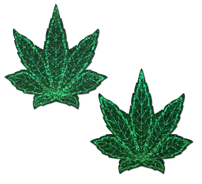 PASTEASE Pastease Indica Pot Leaf Glitter Green Weed Nipple Pasties Nipple Clitoral Toys PASTEASE Pastease Indica Pot Leaf Glitter Green Weed Nipple Pasties Nipple Clitoral Toys