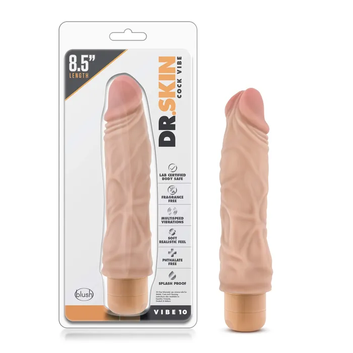 Vibrators Blush Novelties Blush Dr Skin Vibe 10 Real Feel Realistic 85 Inch Long Vibrating Dildo 175 Thick Bendable Flexishaft Ipx7 Waterproof