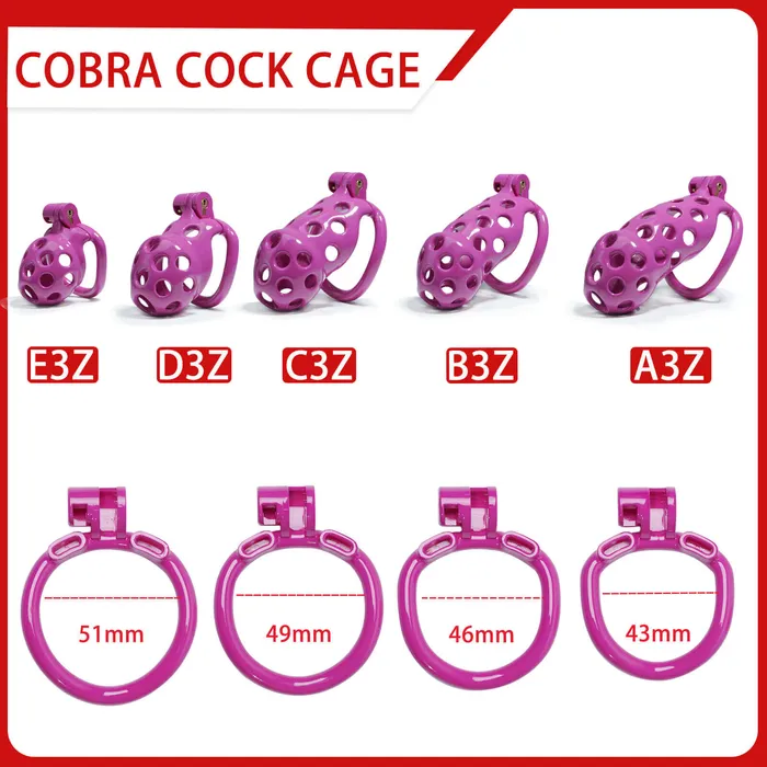 Vibrators CHASTITY CAGE CO Purple Hole Cobra Chastity Cage Kit 177 To 413 Inches Long