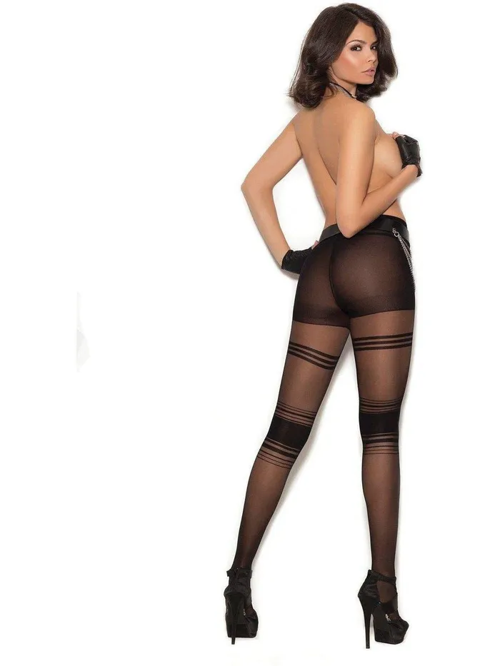 Elegant Moments Sheer Pantyhose with Horizontal Detail Black One Size Elegant Moments Bodystockings Playsuits