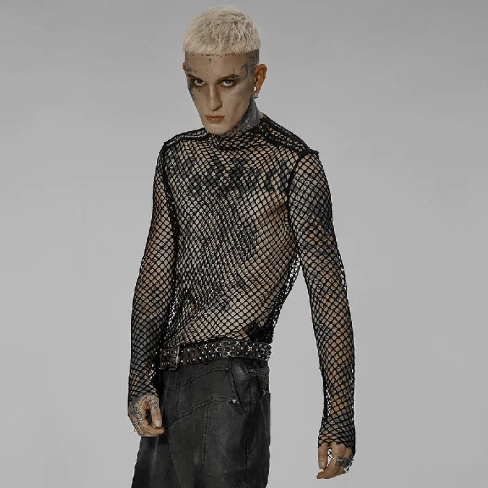 EVEs SECRETS Anal Edgy Gothic Punk Rhombus Mesh Top for Stylish Appeal