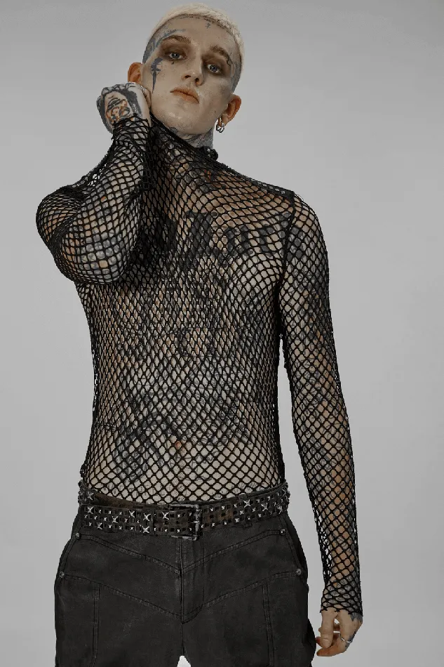 EVEs SECRETS Anal Edgy Gothic Punk Rhombus Mesh Top for Stylish Appeal