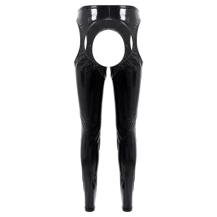 EVEs SECRETS Restraints Womens Wet Look High Waist Cutout Leggings Exotic Glossy Patent Leather Skinny Pants