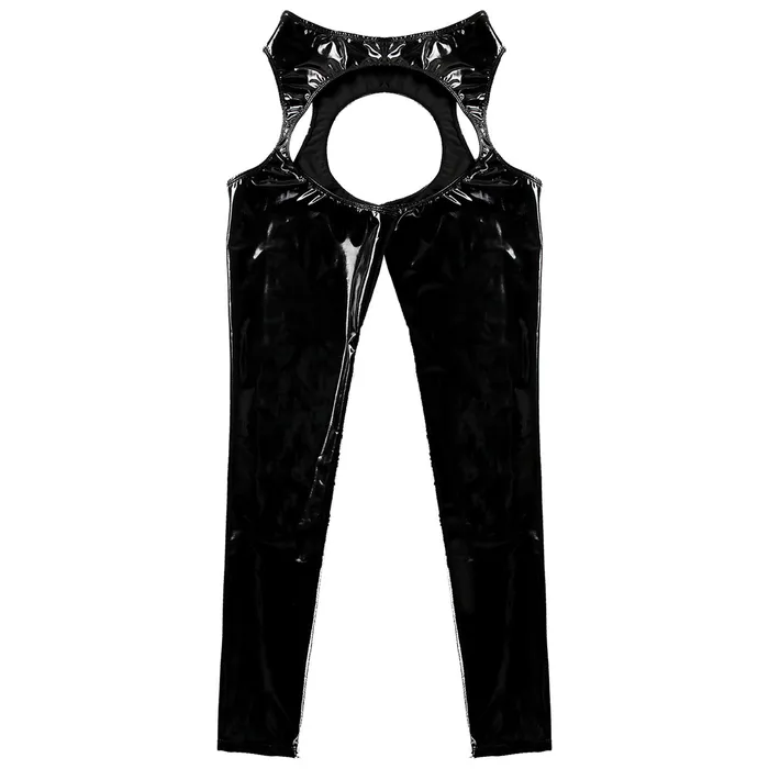 EVEs SECRETS Restraints Womens Wet Look High Waist Cutout Leggings Exotic Glossy Patent Leather Skinny Pants