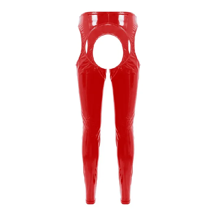 EVEs SECRETS Restraints Womens Wet Look High Waist Cutout Leggings Exotic Glossy Patent Leather Skinny Pants