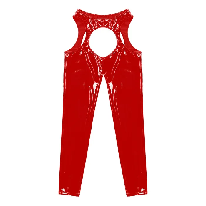 EVEs SECRETS Restraints Womens Wet Look High Waist Cutout Leggings Exotic Glossy Patent Leather Skinny Pants