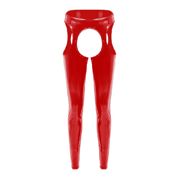 EVEs SECRETS Restraints Womens Wet Look High Waist Cutout Leggings Exotic Glossy Patent Leather Skinny Pants