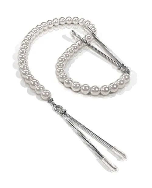 Global Novelties LLC Nixie Pearl Drop Beaded Tweezer Nipple Clamps Silver Anal
