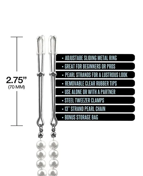 Global Novelties LLC Nixie Pearl Drop Beaded Tweezer Nipple Clamps Silver Anal