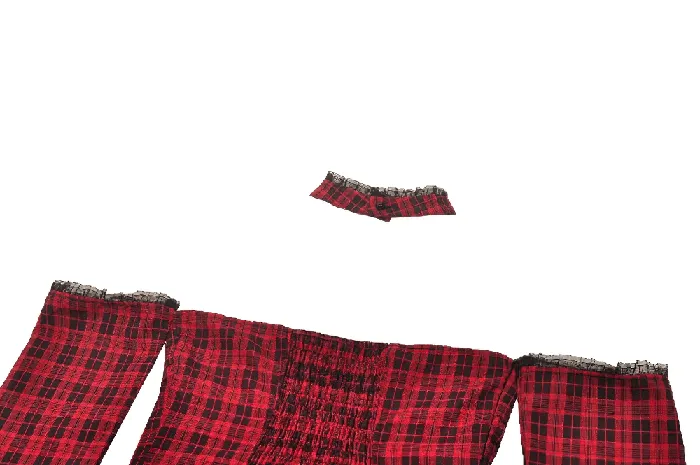 Gothic Red Plaid Corset Dress with Ruffled Accents EVEs SECRETS Vibrators