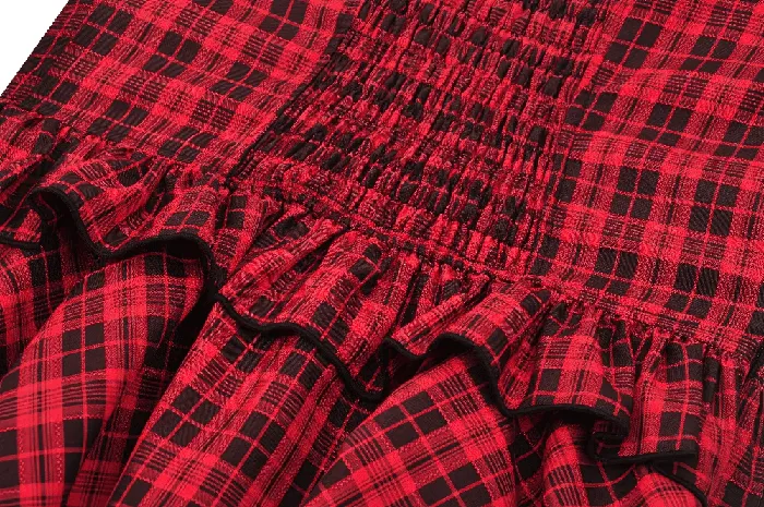 Gothic Red Plaid Corset Dress with Ruffled Accents EVEs SECRETS Vibrators