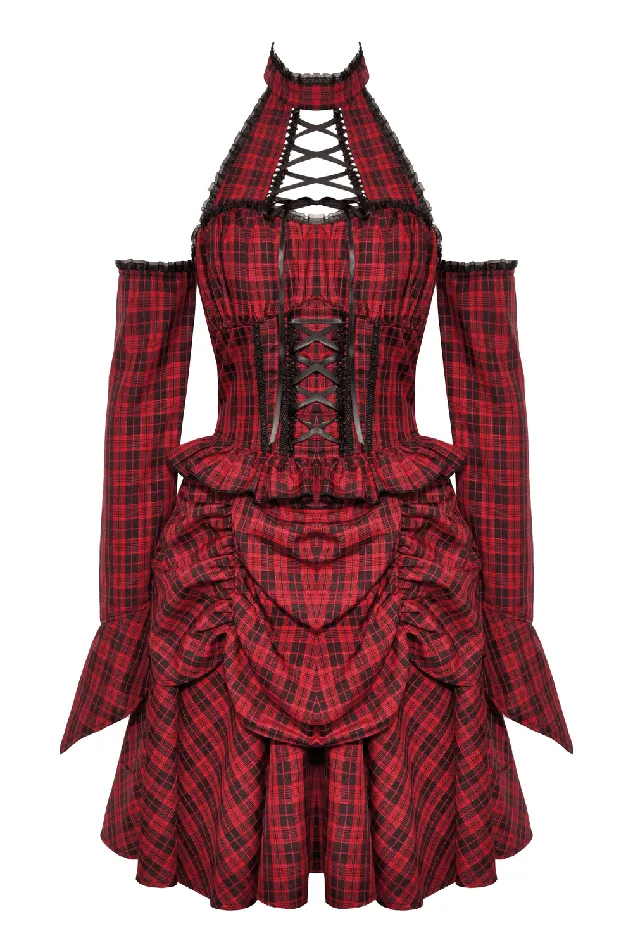 Gothic Red Plaid Corset Dress with Ruffled Accents EVEs SECRETS Vibrators