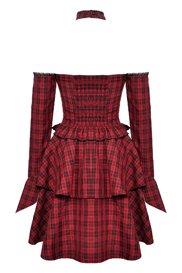 Gothic Red Plaid Corset Dress with Ruffled Accents EVEs SECRETS Vibrators