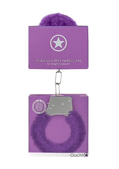 Ouch Pleasure Handcuffs Furry Black Purple Shots America LLC Vibrators