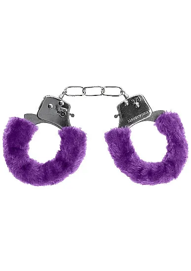 Ouch Pleasure Handcuffs Furry Black Purple Shots America LLC Vibrators