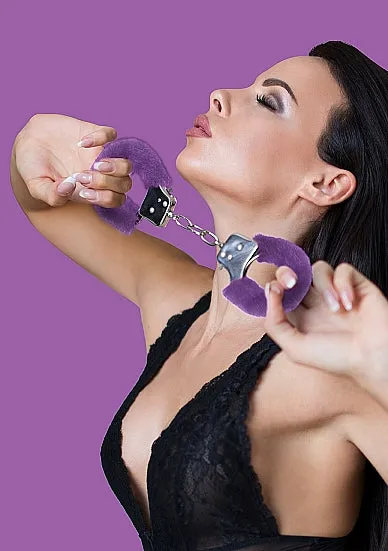 Ouch Pleasure Handcuffs Furry Black Purple Shots America LLC Vibrators