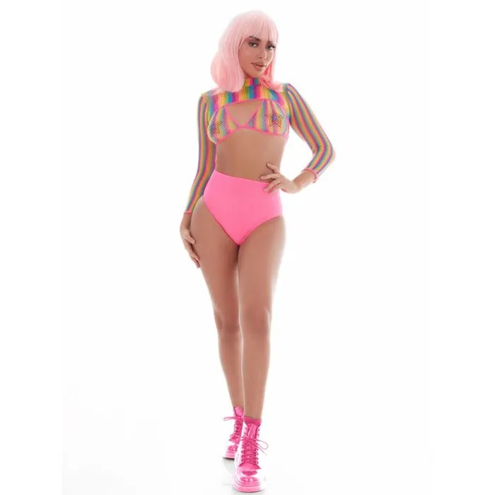 Rainbow Shrug Bikini Top Hot Pants Net Set incl Pasties One Size Pink Lipstick Anal Rainbow Shrug Bikini Top Hot Pants Net Set incl Pasties One Size Pink Lipstick Anal