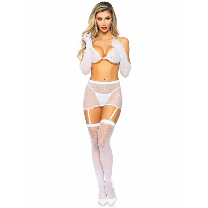 Vibrators Leg Avenue 5 Pc Rhinestone Bikini Top GString Garter Skirt Gloves and Stockings One Size White Vibrators Leg Avenue 5 Pc Rhinestone Bikini Top GString Garter Skirt Gloves and Stockings One Size White
