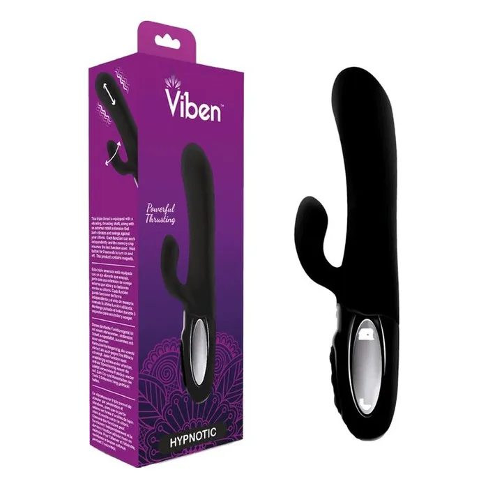 Vibrators Viben Hypnotic Thrusting Rabbit Vibe w Swinging Clit Stim Black Black Viben