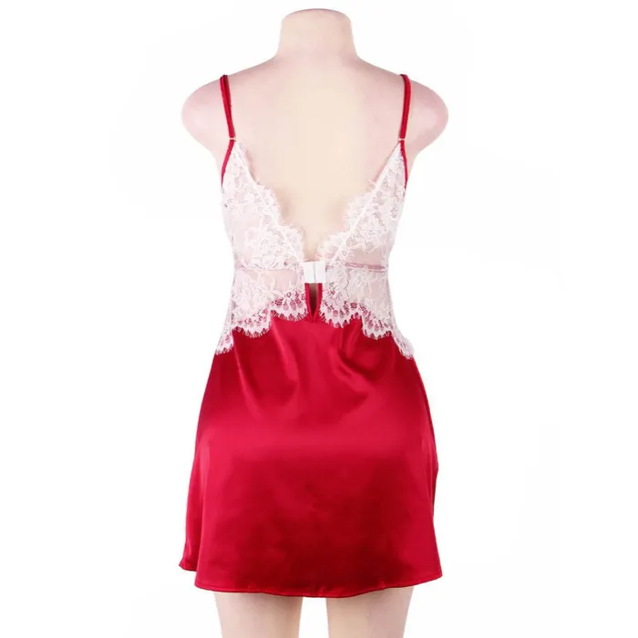 Anal FRISKY BUSINESS SG Babydoll 1 Pc Sexy Satin Lace Stitching Open Back Sleepwear