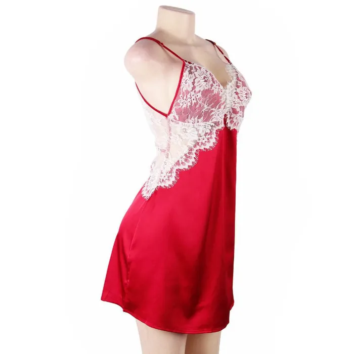 Anal FRISKY BUSINESS SG Babydoll 1 Pc Sexy Satin Lace Stitching Open Back Sleepwear