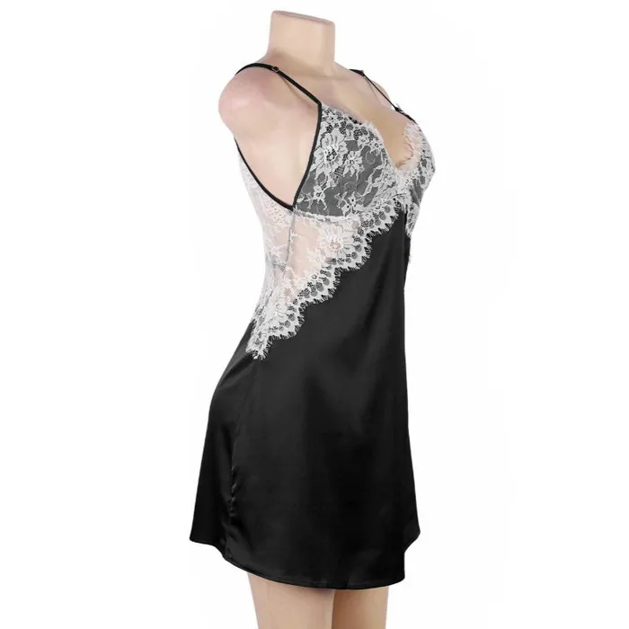 Anal FRISKY BUSINESS SG Babydoll 1 Pc Sexy Satin Lace Stitching Open Back Sleepwear