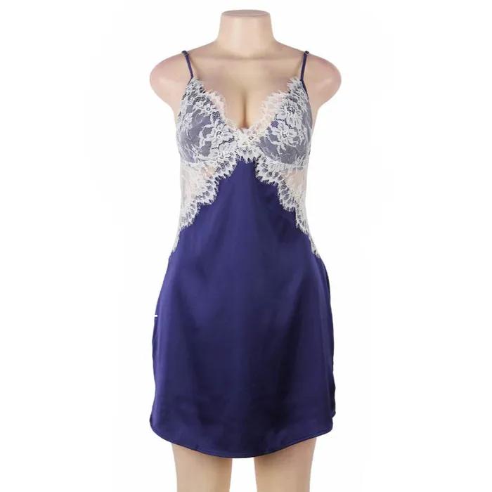 Anal FRISKY BUSINESS SG Babydoll 1 Pc Sexy Satin Lace Stitching Open Back Sleepwear
