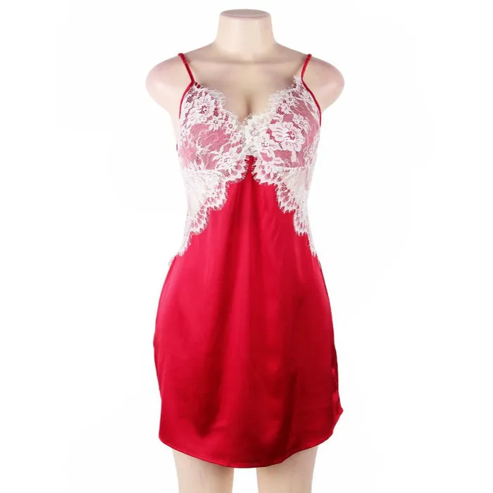 Anal FRISKY BUSINESS SG Babydoll 1 Pc Sexy Satin Lace Stitching Open Back Sleepwear