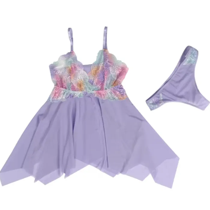 FRISKY BUSINESS SG Babydoll 2 Pcs Rainbow Flower Loose Sleepwear Anal