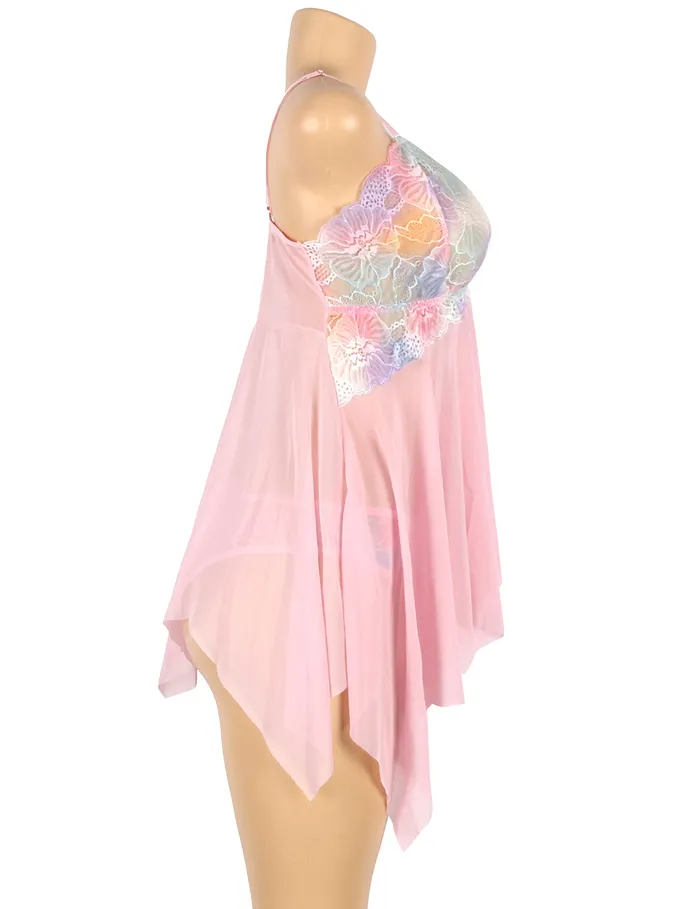 FRISKY BUSINESS SG Babydoll 2 Pcs Rainbow Flower Loose Sleepwear Anal