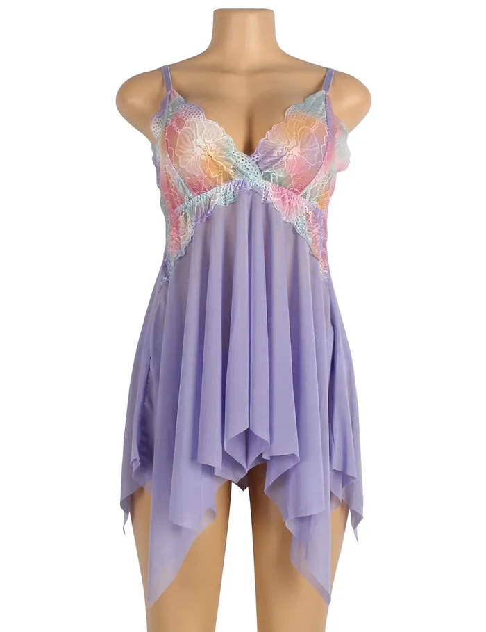 FRISKY BUSINESS SG Babydoll 2 Pcs Rainbow Flower Loose Sleepwear Anal