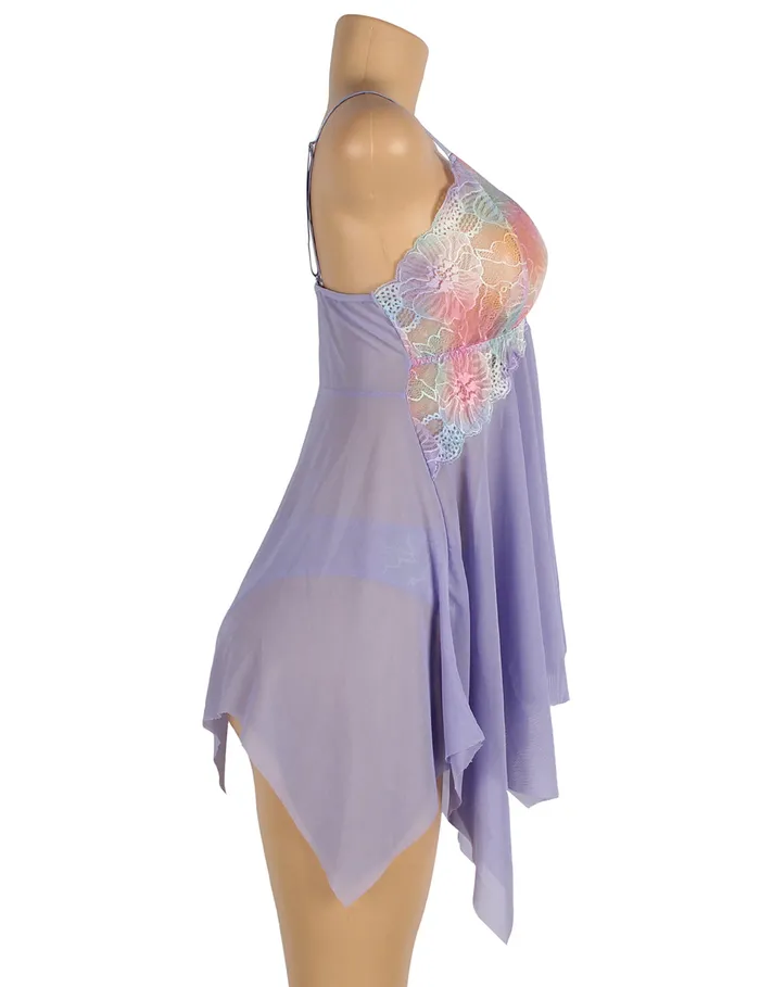 FRISKY BUSINESS SG Babydoll 2 Pcs Rainbow Flower Loose Sleepwear Anal