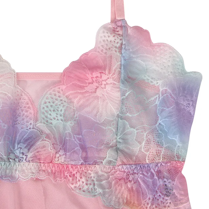 FRISKY BUSINESS SG Babydoll 2 Pcs Rainbow Flower Loose Sleepwear Anal