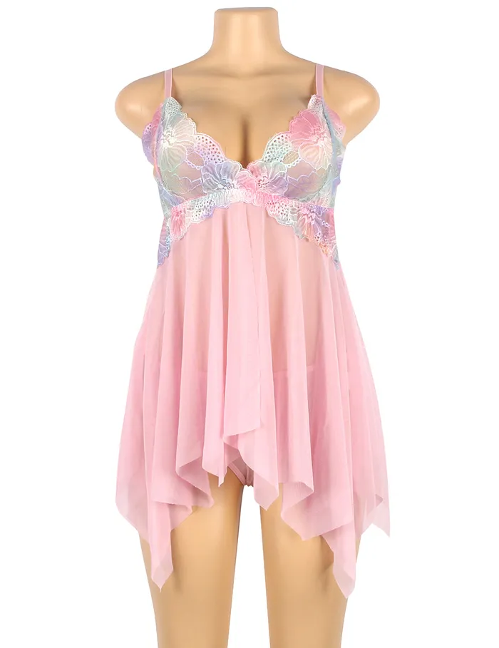 FRISKY BUSINESS SG Babydoll 2 Pcs Rainbow Flower Loose Sleepwear Anal
