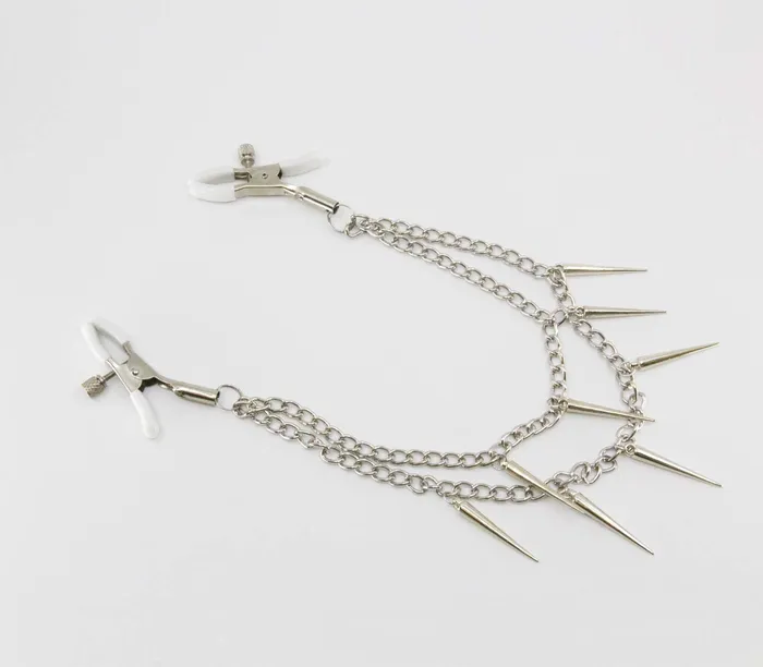 Nipple Clitoral Toys Love In Leather Spiked Chain Nipple Clamps