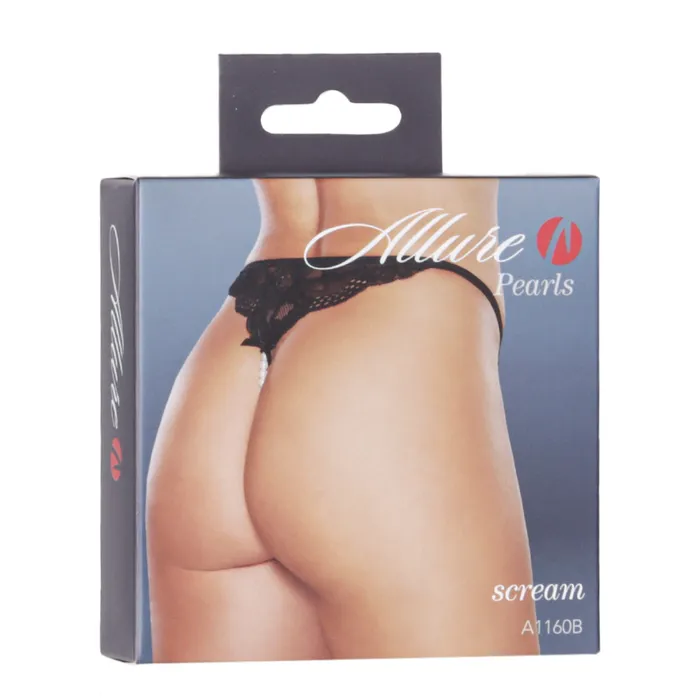 Allure Teddies And Bodies Allure Scream Pearl Thong Black One Size Fits Most