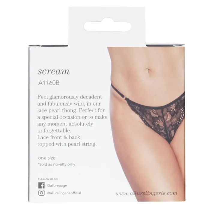 Allure Teddies And Bodies Allure Scream Pearl Thong Black One Size Fits Most
