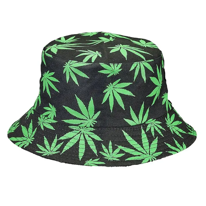 Anal Fashioncraft Black Bucket Hat W Green Leaves