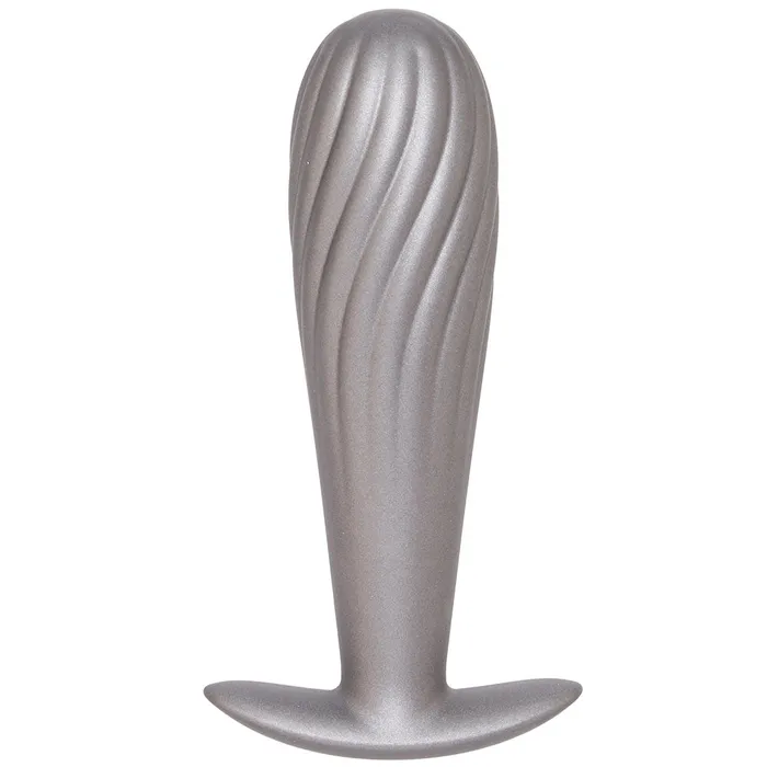 Anal Ouch Smooth Silicone Ribbed Butt Plug in Gun Metal Ouch