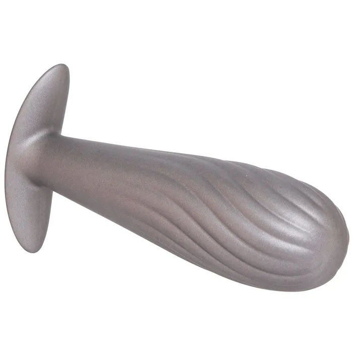 Anal Ouch Smooth Silicone Ribbed Butt Plug in Gun Metal Ouch