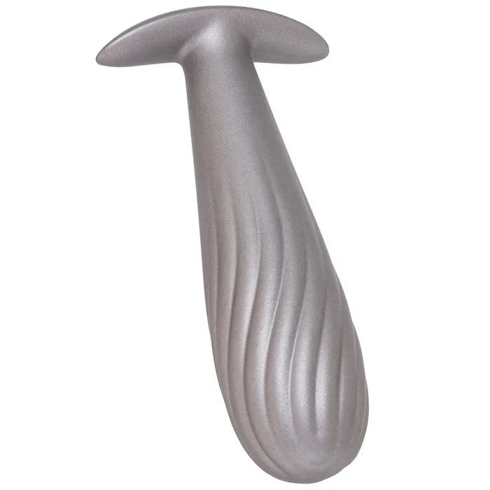 Anal Ouch Smooth Silicone Ribbed Butt Plug in Gun Metal Ouch