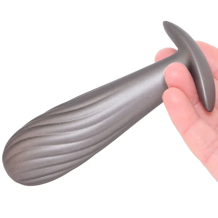 Anal Ouch Smooth Silicone Ribbed Butt Plug in Gun Metal Ouch