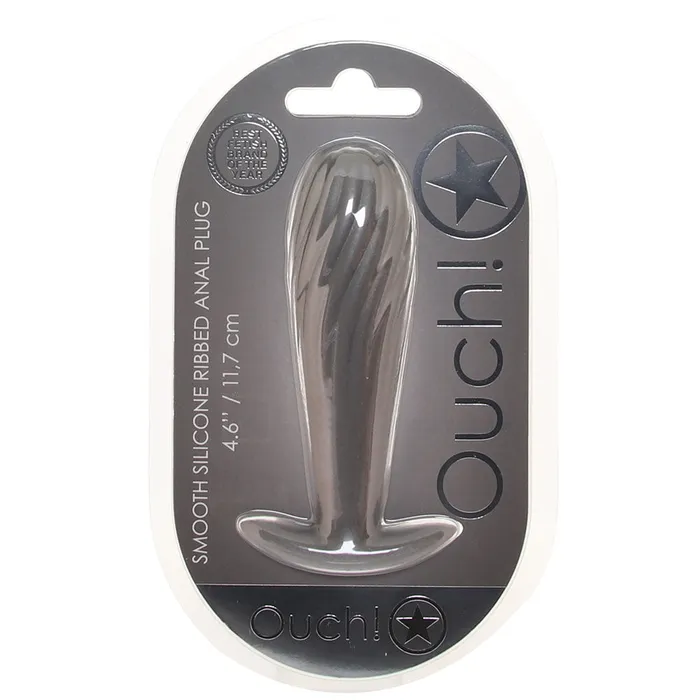 Anal Ouch Smooth Silicone Ribbed Butt Plug in Gun Metal Ouch