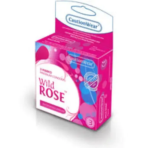 Caution Wear Condoms Vibrators Wild Rose Ribbed Lubricated Condoms 3pk