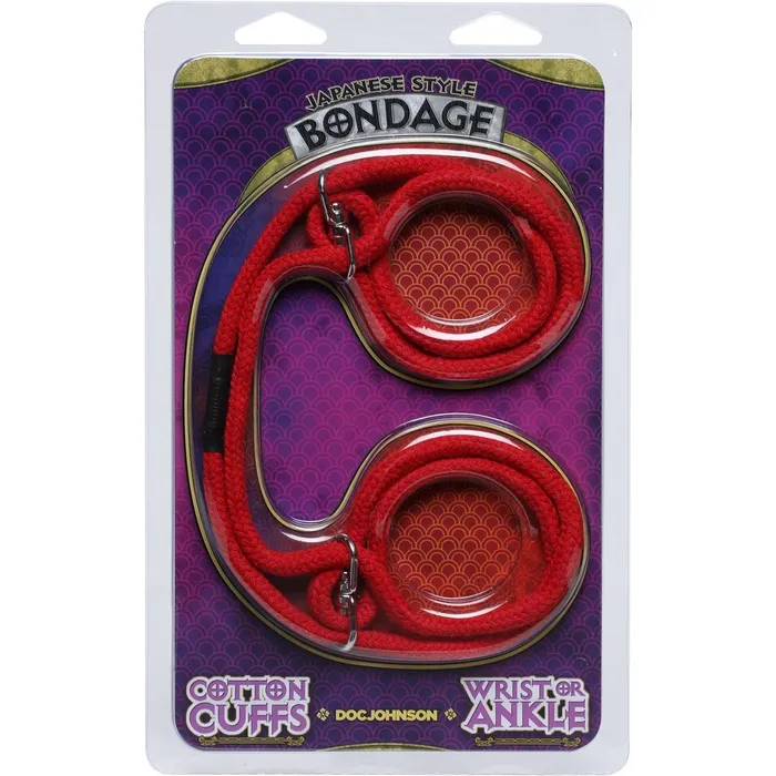 Doc Johnson Japanese Style Bondage Cotton Bondage Wrist or Ankle Rope Cuffs Red Doc Johnson Restraints